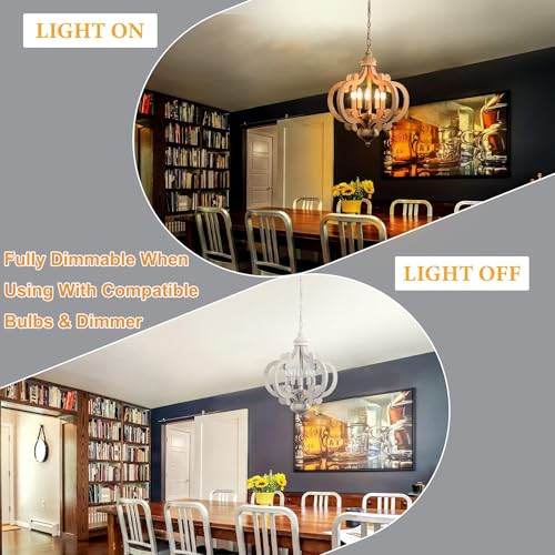 Yczhcc ZJD00037-4-B+D-CA Wooden Farmhouse Chandelier, 5 Lights Antique Distressed White Cottage French Country Chandelier Ceiling Light Fixture Vintage Rustic Pendant Light thumb #3