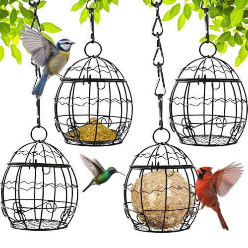 4 Stück Futterspender Vögel,Aufhängen Vogelfutterstation,Wildvogel-Futterspender,Wildvögel zum Aufhängen,futterstation vögel ständer,Metallgeflecht Futterspender, Futterspender für Wildvögel