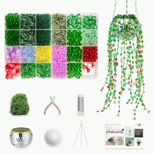 Beaded Plant Kit Green Glass Beads Flower Leaf Suncatcher Disco Ball Hanging Planter Seed Glass Beads Leaves Bulk Forever Sun Catchers Complete Craft Set for Adults Home Decor Meaningful DIY Gift