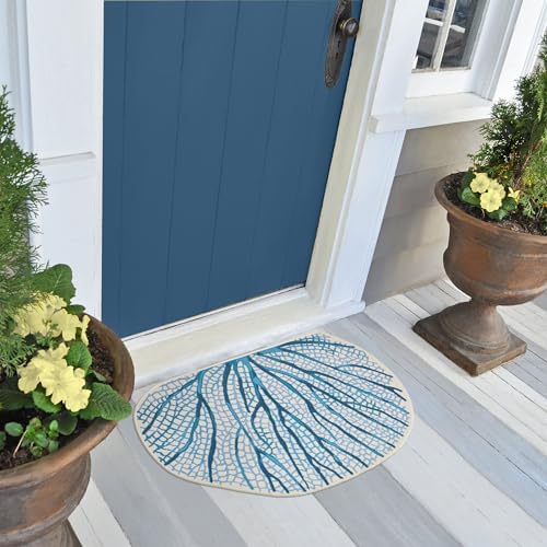 Liora Manne ESENCIA Indoor/Outdoor Power Loomed Latex Back Non Slip Mat - Transitional Coastal Ocean Colorful (Coral Fan Navy) (2'5" x 1'7" 1/2 Shaped)