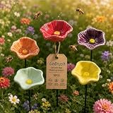 GartenOrt Handgemachte Bienenblüten Set, Handgemachte Insekten-Wassertränke für den Garten, Wetterfeste Keramikblüten als Dekoration und Bienenretter