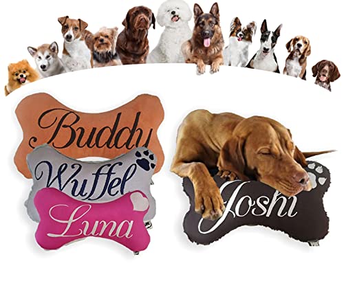Personalisiertes Hundespielzeug Knochen – bestickter Canvas Hundeknochen mit Name – wählbar mit Quietscher oder Rassel – 20 Farben – Größen XS bis XXL