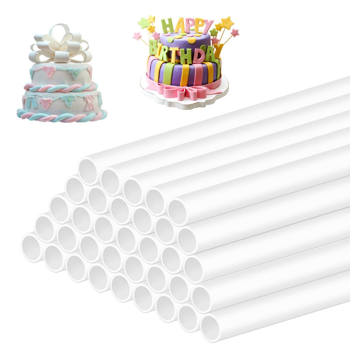 BUYGOO 50Pcs Cake Dowels for Tiered Cakes, Cake Supports for Stacking - Wedding Cake Dowels Plastic Cake Dowel Rod White Cake Dowel Rods Cake Straws for Stacking and Supporting (12 Inch)
