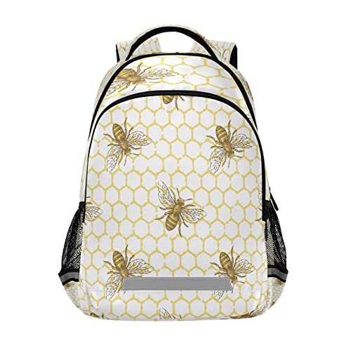 Kcldeci Mochilas de abeja y panal para niños pequeños para niños y niñas, mochila preescolar de abeja, bolsa escolar, mochilas para computadora portátil, con correa para el pecho