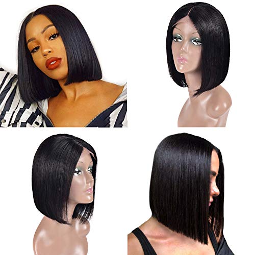 Hepoiss Short Bob Wigs Human Hair Lace Closure Wigs Brazilian Virgin Hair Straight Bob Wigs Remy Hair Wigs (14 inch)
