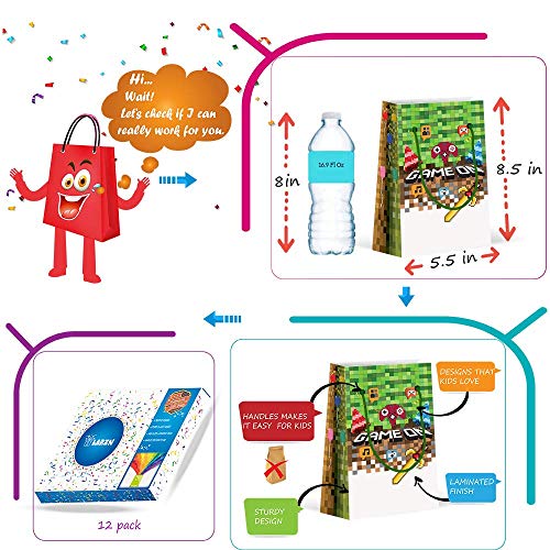 Premium Pixel Party Bags, Video Game,Treat Bags,Gamer Party, New, Gift Bags,Goody Bags, Pixel Party Favors, Pixel Party Supplies, Gamer Party Decorations, 12 Pack #TOP3