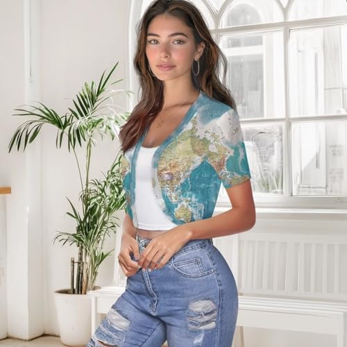 Cropped Cardigan for Women Short Sleeve Open Front Bolero Shrug Tops Summer Casual Outfit3