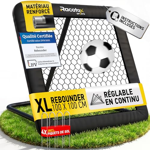 Racetex Rebounder de Football 100x100 cm [avec Housse] – Filet de Rebond Football avec Construction Robuste – réglage continu – Planche de Rebond...