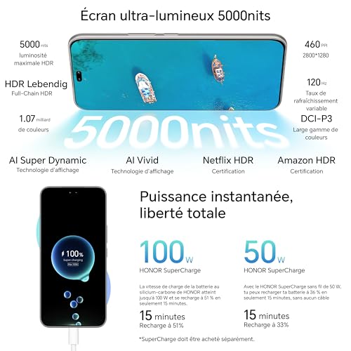 HONOR 400 Pro Smartphone 5G Dual SIM NFC 12GB RAM 5300 mAh Caméra 200MP Ultra Haute Définition Android 15 6 7 Pouces Écran AMOLED Lunar - vue 6