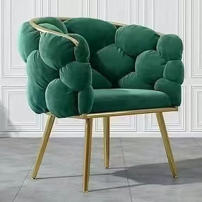 Silla Decorativa de Terciopelo Esponjoso Lujo for Dormitorio, sillón Maquillaje Moderno con Patas Metal Dorado, Ocio for Sala Estar/cafetería/tocador(Green)