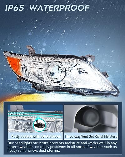 Image of Nilight Headlight Assembly Compatible with 2010 2011 Toyota Camry Headlamps Replacement Chrome Housing Amber Reflector Upgraded Clear Lens Driver and Passenger Side
