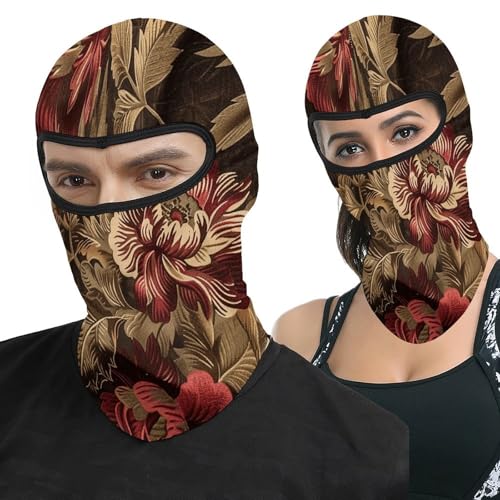 Máscara de esquí para hombres y mujeres con estampado rojo oscuro y marrón, balaclava facial para motocicleta, máscara completa para la cabeza, gorro calentador para el cuello