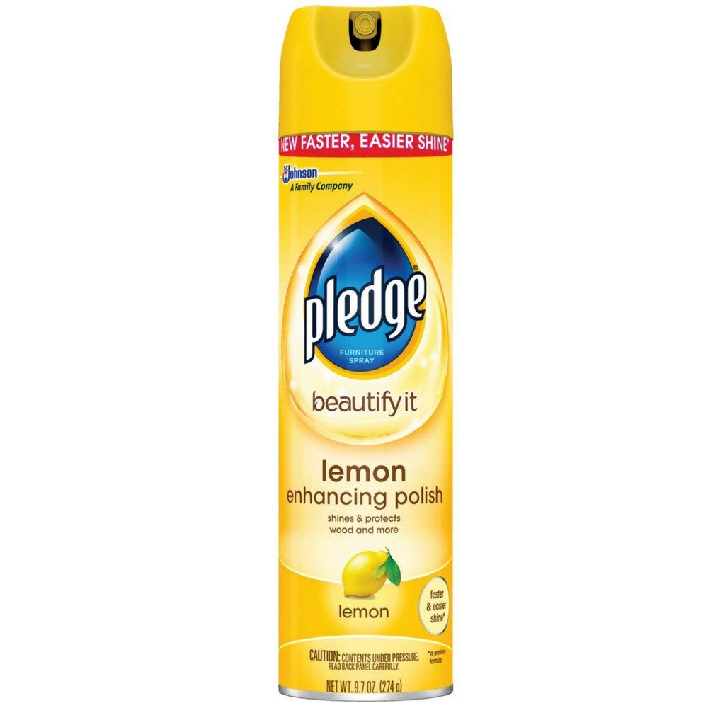 Pledge Enhancing Polish Spray, Wood Furniture &amp; Stainless Steel Polish, Remove Dust and Fingerprints, Fast Shine and Protect, Prevent Scratches &amp; Knicks - Lemon Scent, 9.7oz (Pack of 12)