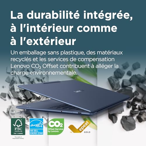 Lenovo Yoga Slim 7 14Q8X9 - Ordinateur Portable Copilot + 14'' 3K OLED 90Hz (Qualcomm - SD Elite X, RAM 16Go, SSD 512Go, Windows 11 Home) Clavier rétroéclairé AZERTY FR - Cosmique Bleu