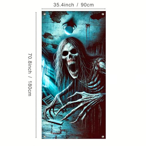 Image of BlissYard Halloween Door Cover Shadow Ghoul Boo 35x71 Inch Polyester | Door Banner, Wall Hanging | Shadow Ghoul Entry Decor, Boo Party Backdrop | Porch, Hallway, Photo Area (Spooky Art)