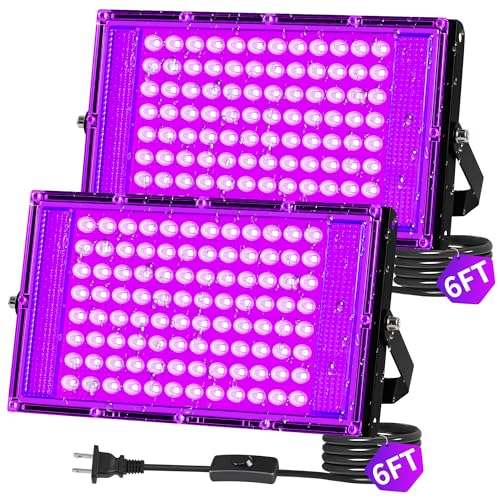 Image of THECHAM 100W LED Black Lights IP66 Waterproof Black Light Outdoor with 5.9ft Plug+Switch,Flood Blacklight for Halloween Glow in The Dark Party Stage Light Neon Glow Birthday 2 Pack