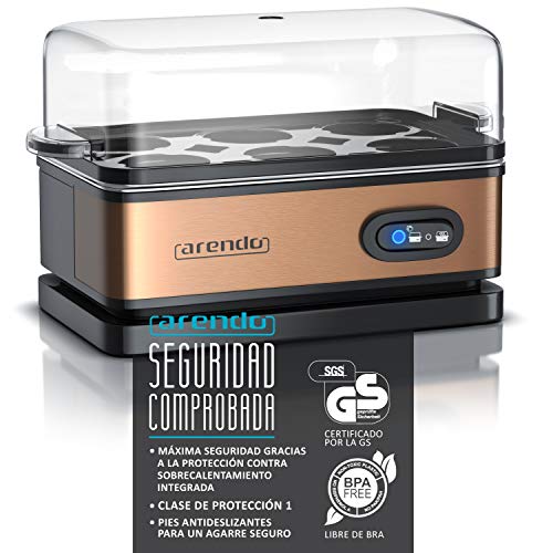 arendo-Cocedor-de-Huevos-Cuecehuevos-con-funcion-de-Mantenimiento-de-Calor-Egg-Cooker-Capacidad-1-6-Huevos-de-Acero-Inoxidable-Interruptor-de-funcion-con-piloto-400-W-Negro-Cobre