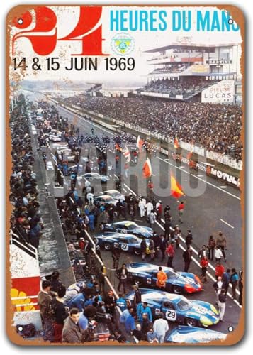 JIUFOTK 24 Heures du Mans 1969 Plaques en métal et étain pour voitures anciennes, décoration murale rétro pour pub 6X8 pouces