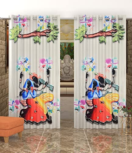 Image of UNITMALL Digital Printed God Curtains 1 Piece | Home Mandir Pooja Room Decor Bhgwan Door Curtain 7ft | Polyester Eyelet Drapes & Panels (4x7 Feet, Radha Krishna Bhagwan)