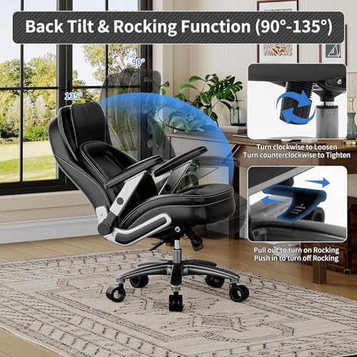 Image of Big and Tall Office Chair, 600lbs Heavy Duty Desk Chair with 5D Arms, Adjustable Lumbar Support & Height, Tilt Function, PU Leather High Back Ergonomic Executive Computer Chair