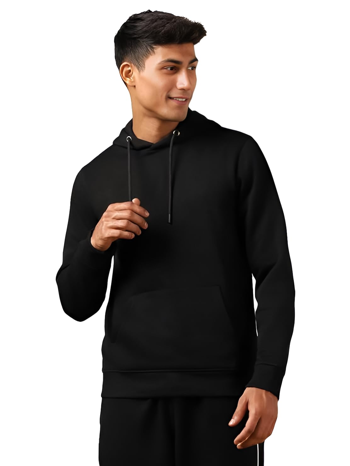 Men's Black Pullover Hoodie Sweatshirt with Kangaroo Pocket-image-26