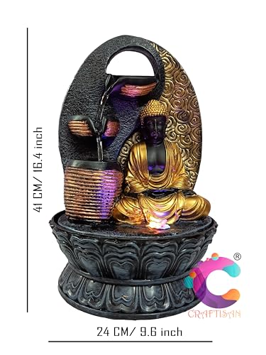 Image of Decorative Water Fountain for Home Decor, Office, Indoor & Outdoor, Garden, Puja Room, Vaastu, Reception, Spa, Gifting. (3 Step Diya Buddha)