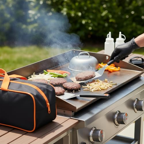 8 Grillbesteck Set, BBQ Grill Zubehör mit Burgerpresse Grillspachtel Edelstahl Burger Glocke, Smash Burger Set Plancha Zubehör, Teppanyaki BBQ Grillbesteck Set Edelstahl, für Grillen Teppanyaki