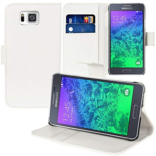 annaPrime Etui Coque Housse pour Samsung Galaxy Alpha SM-G850F/ Galaxy Alfa/Alpha (S801), Etui Portefeuille Support Video Cuir PU Couleur Blanc