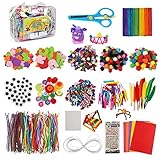 manualidades con plumas de escribir 【Kit Manualidades niños】este es un kit de manualidades grande y los juegos de cajas de manualidades contienen: 40 flores de espuma, 26 letras de espuma, 400 lentejuelas, 30 ojos saltones, 150 pompones, 100 limpiapipas, 50 limpiapipas con purpurina, 12 plumas, 30 botones de colores, 260 pegatinas de diamantes de cristal, 113 pegatinas grandes, 5 papeles artesanales, 50 palos de madera, 30 abrazaderas de madera, línea de pesca de 4,8 metros, pegatinas de doble cara, tijeras de seguridad y bolsa
