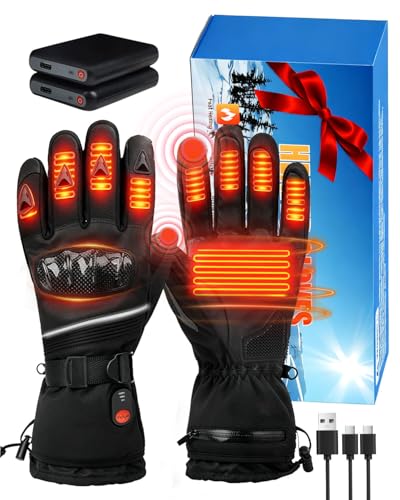 Lorrtta Heated Gloves for Men Women Upgrade Heated Motorcycle Gloves with Anti-Drop Design 3000mAh 2 Battery Rechargeable Winter Gloves for Skiing Motorcycle Cycling Fishing Size XL