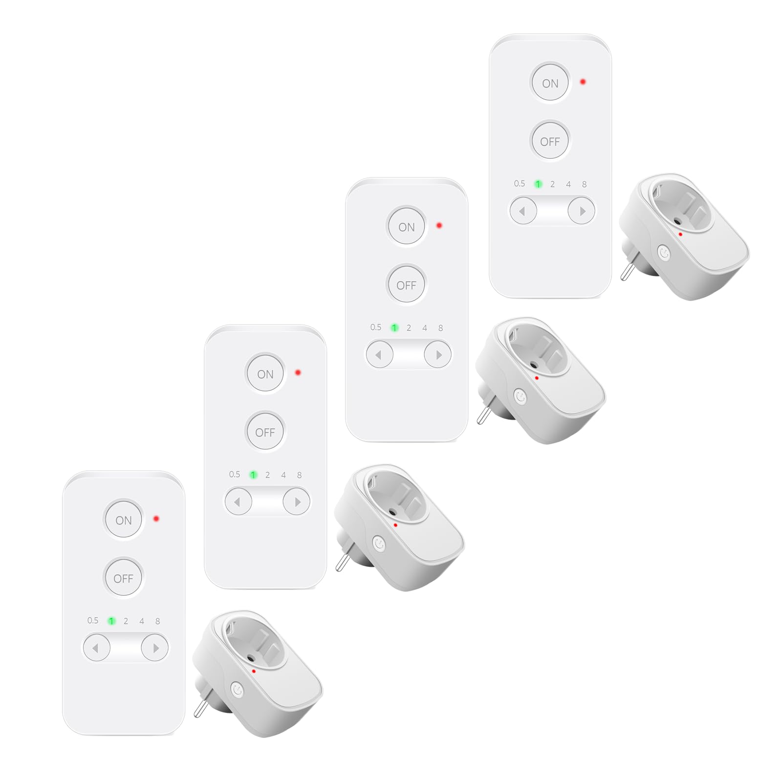 NineLeaf Funksteckdosen mit Fernbedienung,15A/3600W,Reichweite 150m,Programmierbare Steckdose,geeignet für den Innenausbau und Haushaltsgeräte,4 Steckdosen+4 Fernbedienung,weiß