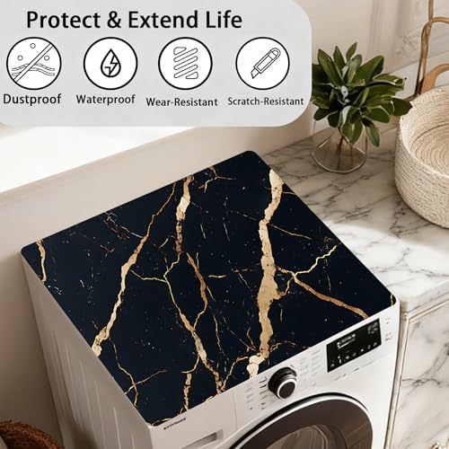 Image of Washer Dryer Top Cover Mat, Non-Slip Laundry Room Decor, Laundry Room Kitchen Appliance Decor Protector Universal 23.6 inchx19.7 inch (Black Marble)