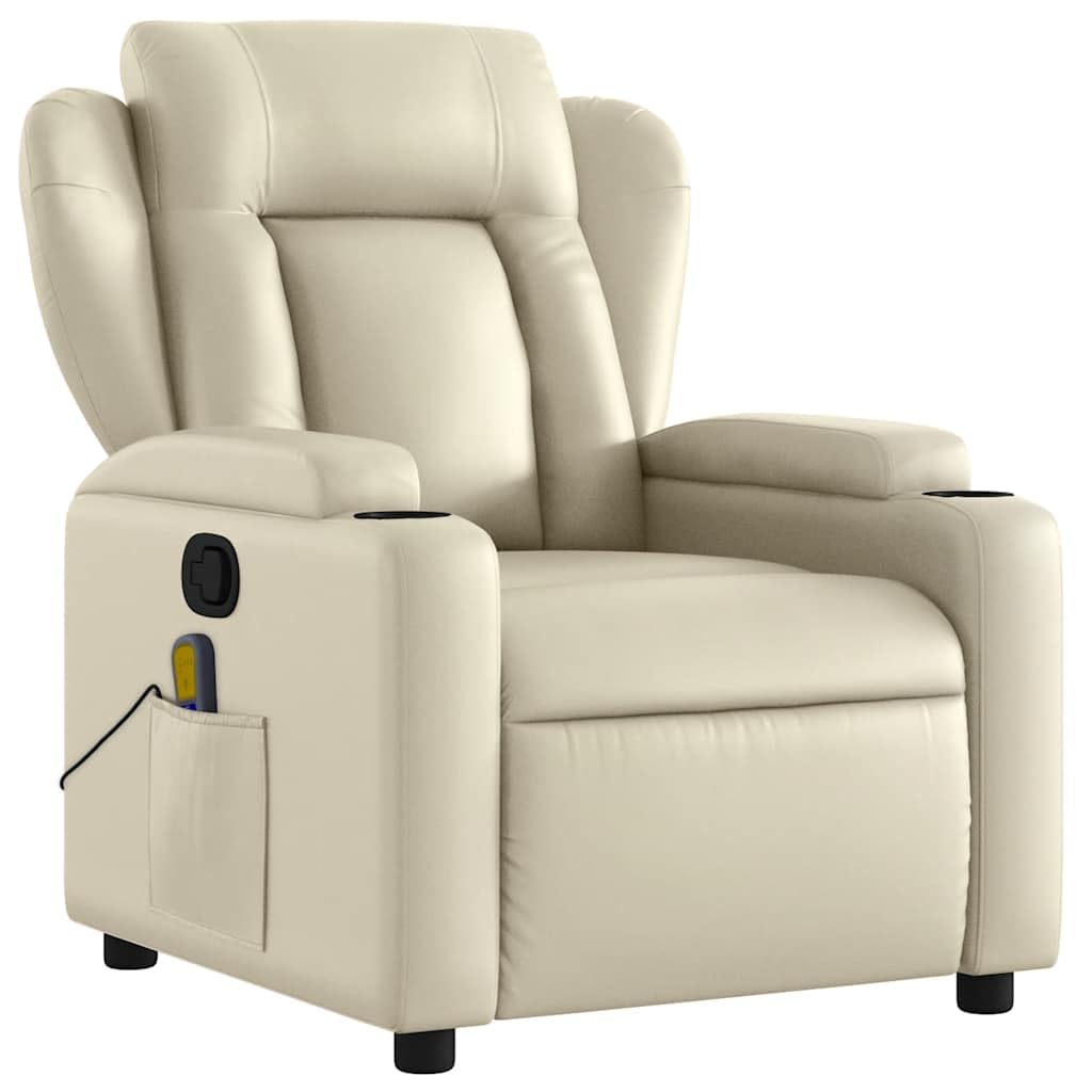 vidaXL Fauteuil de Massage Inclinable, Chaise de Relaxation avec Dossier et Repose-Pied Réglables, Siège Électrique de Salon, Moderne, Crème Similicuir