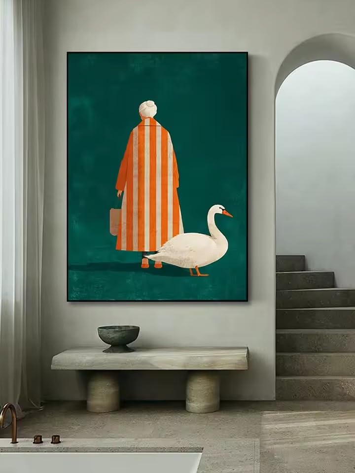 Póster de anciana y ganso blanco: dale un toque vanguardista y único a tu sala de estar