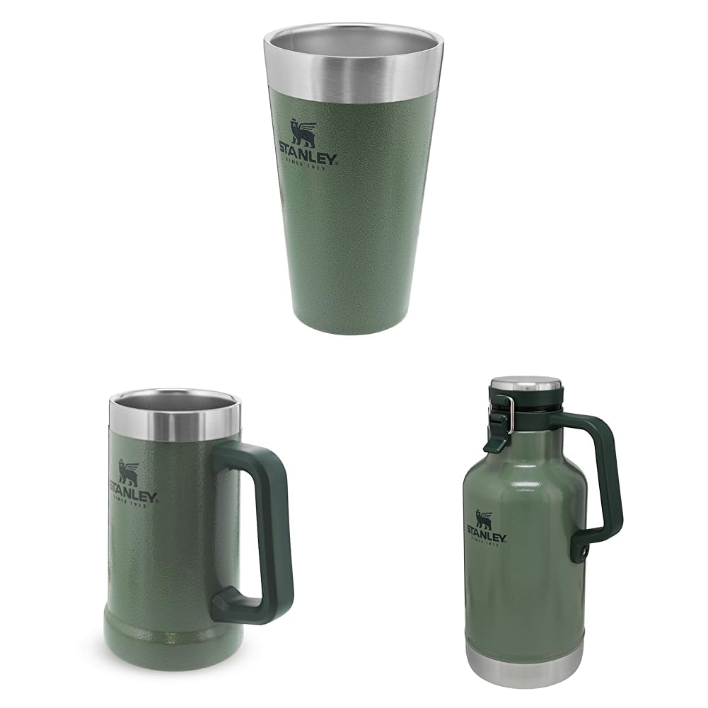 STANLEY Adventure Stacking Beer Pint 0.47L Hammertone Termo Adventure Vacuum Stein 0.7L / 24OZ Hammertone Termo Classic Easy-Pour Growler 1.9L / 64OZ Hammertone Green Jarra Aislada