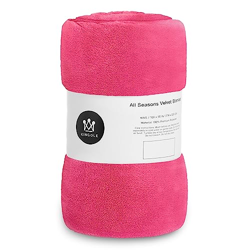 Kingole Flannel Fleece Microfiber Throw Blanket, Luxury Rose Pink Twin Size Lightweight Cozy Couch Bed Super Soft And Warm Plush Solid Color 350Gsm (66 X 90 Inches) #TOP6