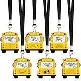 Justforjoyful 6 Sets School Bus Shape Hall Pass Lanyards and School Passes Set Back to School Bus Wooden Restroom Passes Cards for Hall Nurse Library Office Counselor Teacher Student Supplies Gift