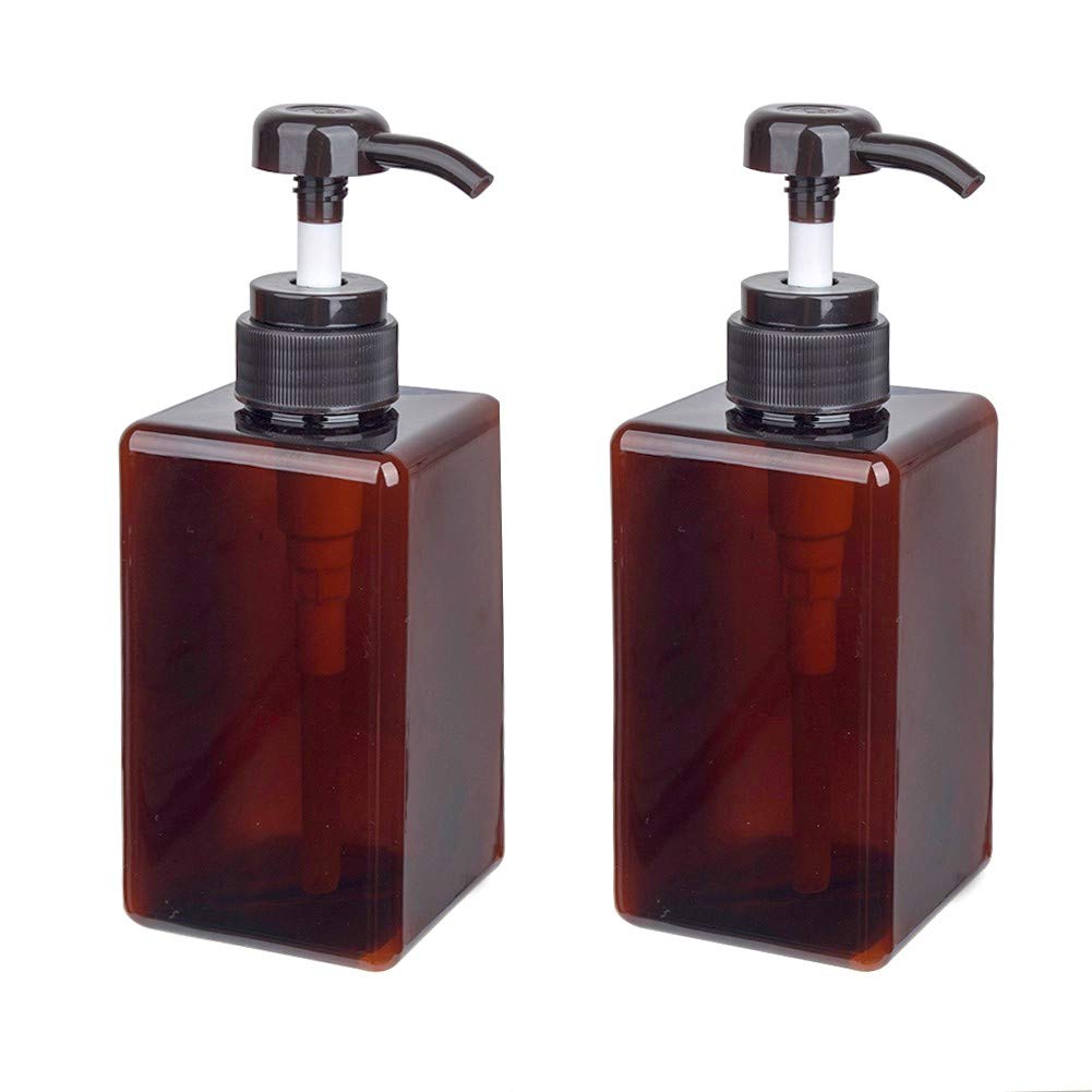Pump Bottle, Refillable Plastic Empty Lotion Soap Dispenser Liquid Container for Bathroom Shampoo and Body Wash, 15oz/450ml Amber 2 Pack