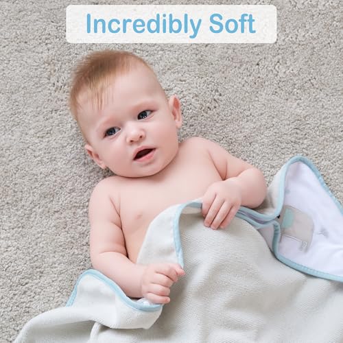 Image of Viviland Baby Towels and Baby Wash Cloths Set Hooded Baby Towels Baby Wipes Absorbent Bath Face Towels Burp Cloths or Face Towels for Girl Boy 6-Pack Size 28 x 28 Inch(Blue Elephant)
