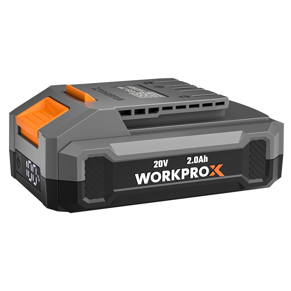 WORKPROX 20V 2.0Ah Li-Ion Battery Pack with Type-C Fast Charge & LED Display Screen, Lightweight Battery Doubles as Portable Power Bank, Compatible