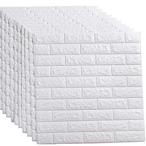 POZET 3D Brick Wallpaper for Walls Living Room Bedroom Hall Office Hotel Cafe/PE Foam Wall Stickers/DIY Decorative White Wall Paper (Pack of 1)(70CM X 77CM) (White)