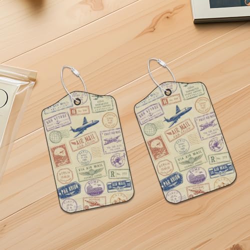 Image of Vintage Travel Stamps Luggage Tags 2 Pack, PU Leather