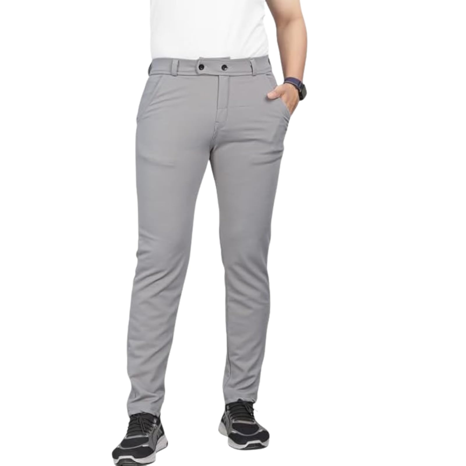 miramichi Men's Slim Fit Formal Trousers - Crafted from Premium Lycra Blend Fabric, Solid Pattern, Ideal for Formal Occasions (34, Light Grey)-picture-27