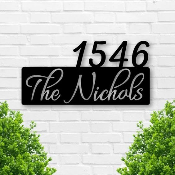 The C A F Customized Personalized Stainless Steel Black Letter Cutout Name Plate – Name Plate for Home Entrance House Doors, Stylish, Outdoor & Indoor, Waterproof (14 x 7 inch)