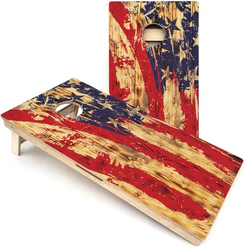 Skip's Garage Faded Burnt USA Flag Cornhole Boards - Includes (2) Boards (Resin Bags) + NO Additional Accessories