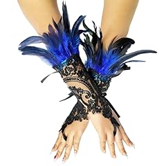 A-a- Blue -Feather Lace Fingerless Gloves