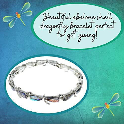 PammyJ Thin Dragonfly Abalone Silvertone Stretch Bracelet3