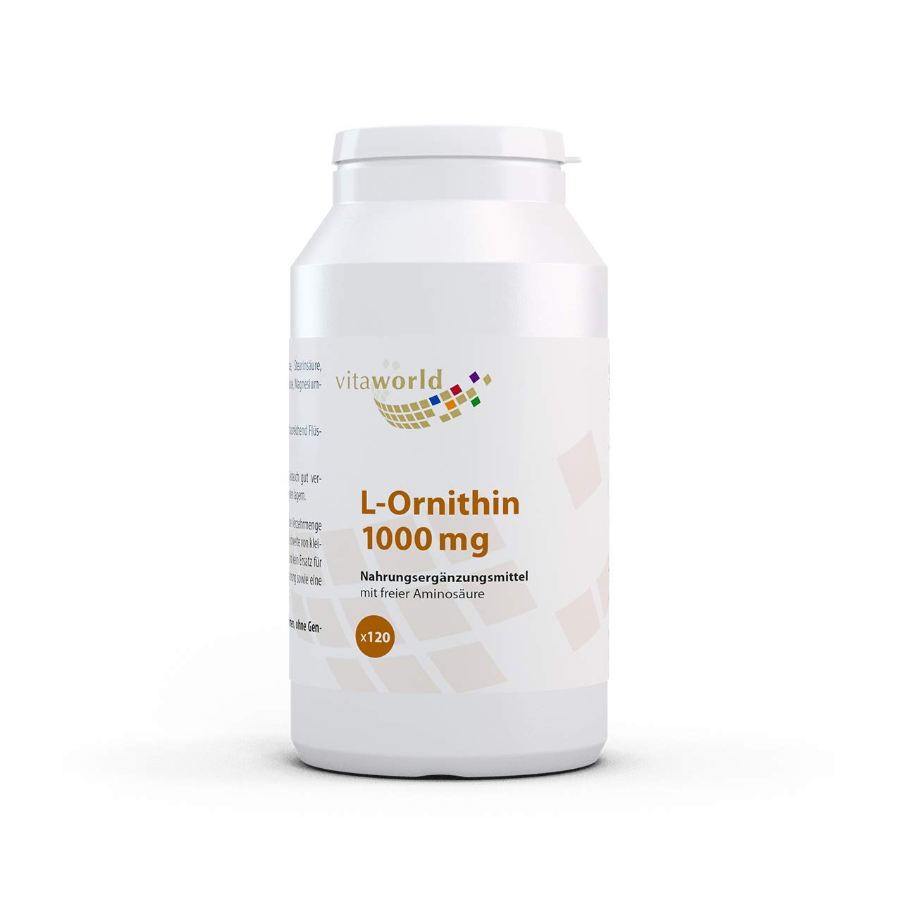 Vita World L-Ornitina 1000 MG 120 Compresse Vegano ad Alto Dosaggio Solo 1 Compressa al Giorno Made in Germany