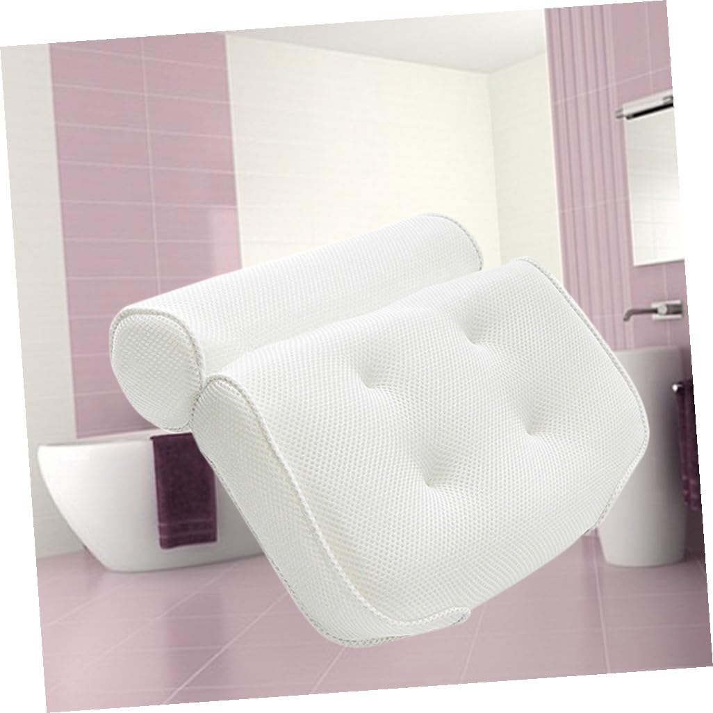 Cuscino da Bagno per Vasca Bianco in Rete 3d con 6 Ventose | Supporto per Collo e Schiena, Asciugatura Rapida e Anti-muffa, per Home Hot Tub