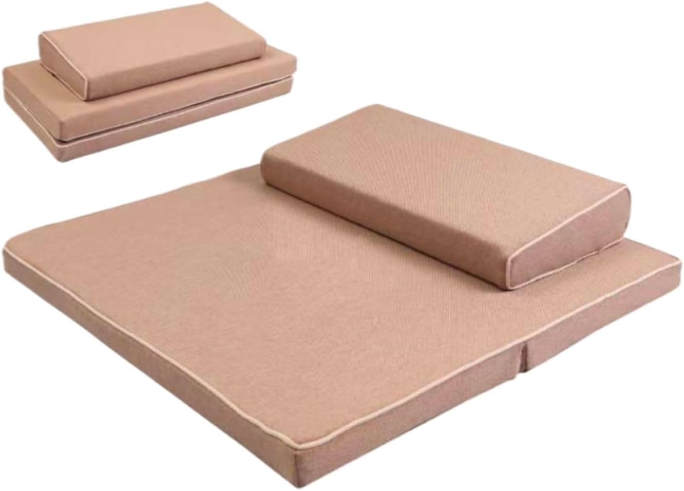 Portable Foldable Meditation Cushion Mat Set, Larger Thick Yoga Mat Bolster Floor Pillows Seating for Adults Meditation Accessories(Size:60x60cm(24x24inch),Color:Beige1)